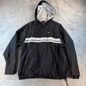 Nike Vintage Windbreaker Jacket Women’s Large Black Hooded Mesh Lined 90s